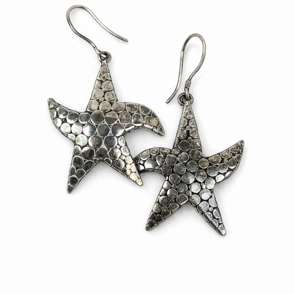Vintage Sterling Silver Pebbled Starfish Earrings